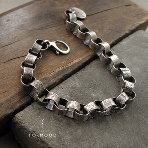 Sterling Silver Chain Handmade Bracelet, Raw Oxidized Silver, Unisex ...