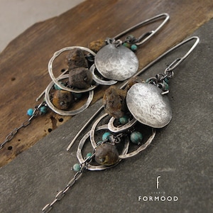 Oxidized Sterling Silver Earrings – Long Dangle Earrings with Natural Gemstones