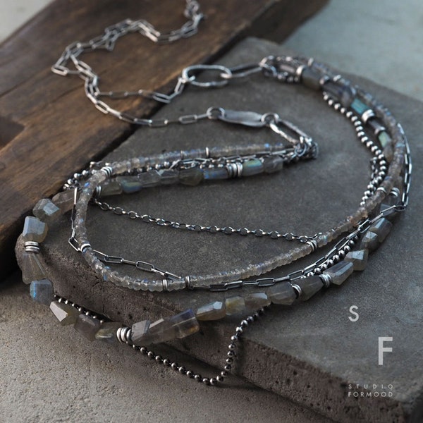 Halskette – oxidiertes Sterlingsilber und Labradorit