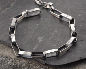 Oxidized Sterling Silver Chain Bracelet Layered Chain Handmade Unisex Artisan Jewelry Gift