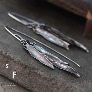 oleaFORM   - Sterling Silver Earrings - Handmade Oxidized Silver Earrings- Artistic Earrings - Studio Formood