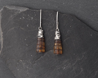 Oxidized Sterling Silver Amber Earrings: Baltic Amber, Handmade