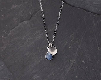 Oxidized sterling silver and Blue  Kyanite -  dainty silver jewelry
