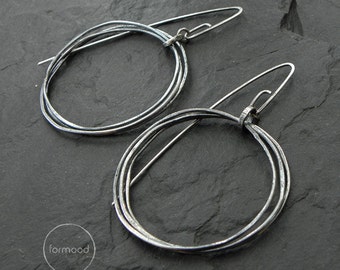 sterling silver earrings - oxidized hoops earrings