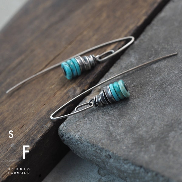Earrings - oxidized sterling silver &  turquoise  -  earrings