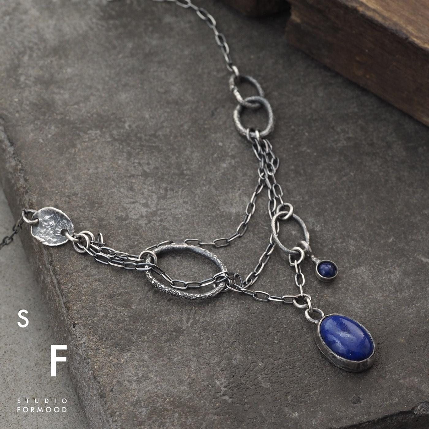 Lapis Lazuli Sterling Silver Necklace - Oxidized Silver