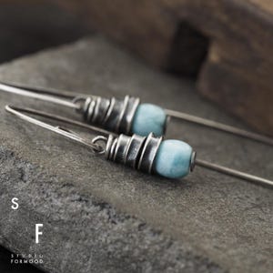 Earrings - oxidized sterling silver and Larimar  -  earrings