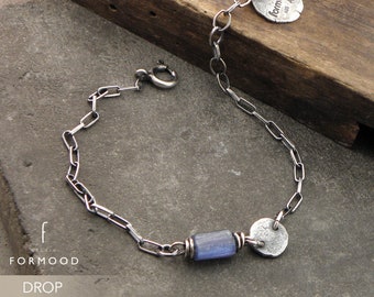 Delicate bracelet - oxidized sterling silver and kyanite  - sterling silver bracelet, dainty jewelry, dainty bracelet