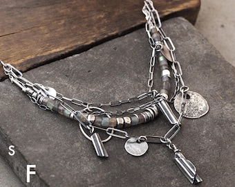 Layered necklace - oxidized sterling silver