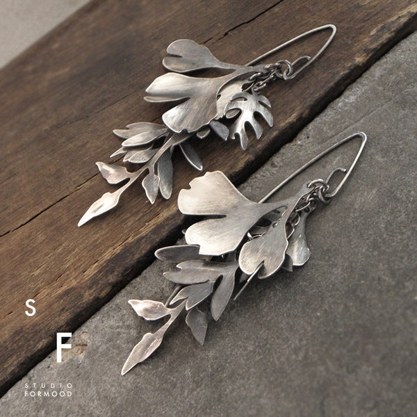 Oxidized sterling silver earrings -  Leaf -  earrings, studioformood earrings