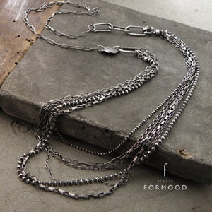 oxidized sterling silver layered necklace  • chain silver necklace  •  oxidized silver  • layered silver necklace • modern silver necklace