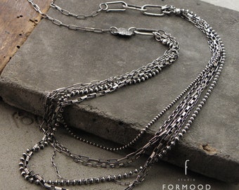 collar en capas de plata esterlina oxidada • collar de plata con cadena • plata oxidada • collar de plata en capas • collar de plata moderno