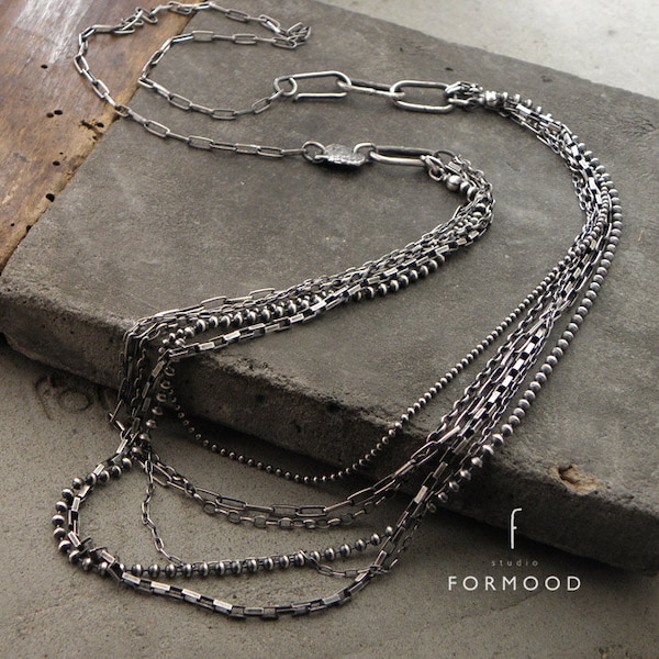 oxidized sterling silver layered necklace  • chain silver necklace  •  oxidized silver  • layered silver necklace • modern silver necklace
