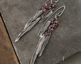 Sterling silver and  pink tourmaline - long earrings