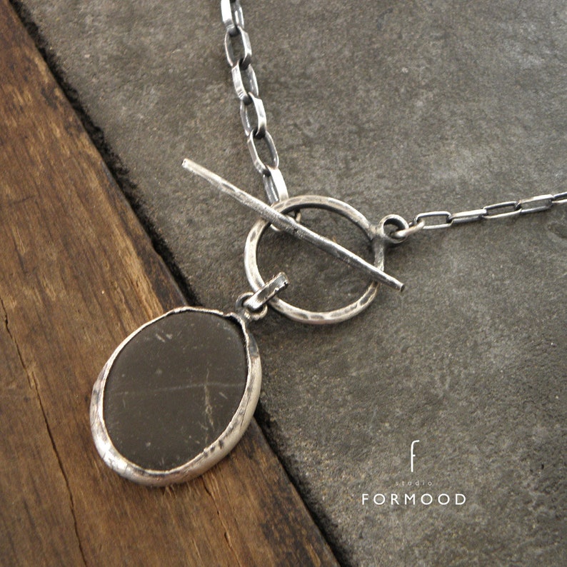 Beach Stone and oxidized sterling silver necklace