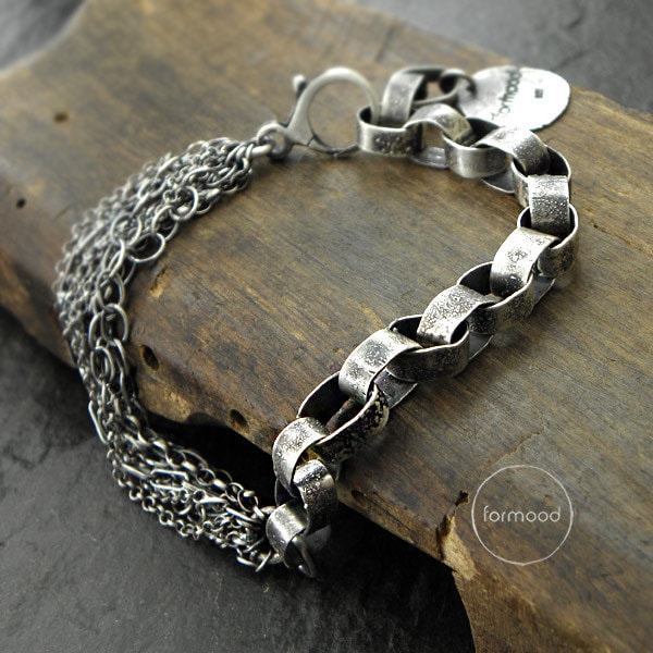 100% sterling silver bracelet - chain bracelet, raw sterling oxidized silver, sterling silver bracelet, handmade bracelet