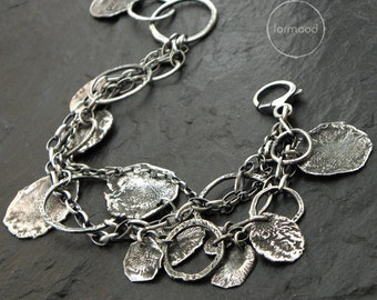 Oxidized Sterling Silver Charm Bracelet - Handmade