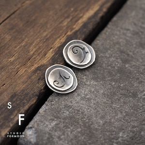 Dainty sterling silver earrings, artisan oxidized stud earrings, ornament jewelry