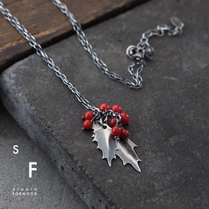 Holly necklace / leaf necklace / gift for her / red coral necklace