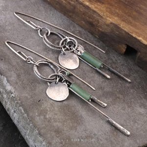 Aventurine & Emerald Hoop Earrings – Oxidized Sterling Silver Handmade Jewelry