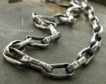 Sterling silver chain - handmade chain necklace, modern raw oxidized silver necklace, unisex necklace, men necklace