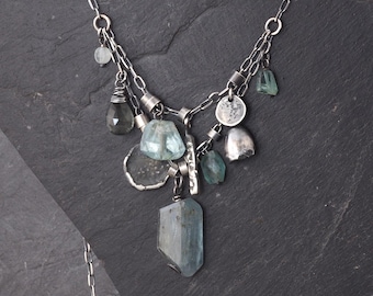 Oxidized Sterling Silver Blue Stone Necklace, Handmade Artisan Jewelry