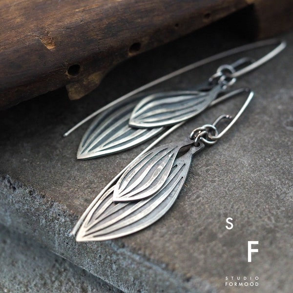 Oxidized sterling silver earrings -  Leaf -  earrings, studioformood earrings
