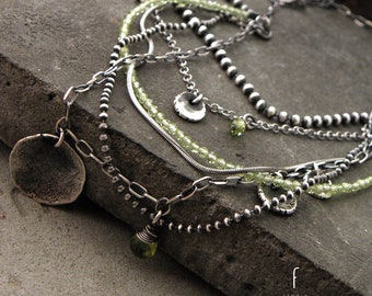 Aquamarine, Peridot necklace - oxidized sterling silver and Aquamarine or Peridot