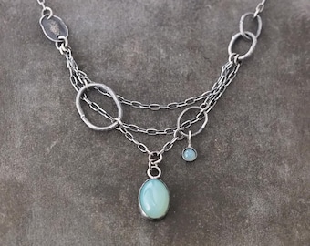 Sterling Silver Chalcedony Necklace - Handmade Dainty Pendant