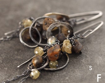 Earrings - raw baltic amber, raw citrine, labradorite, apatite, oxidized sterling silver earrings
