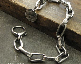 Chaîne en argent sterling - bracelet fait main, argent oxydé, bracelet unisexe, bracelet en argent sterling, bracelet fait main