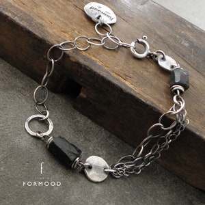 Delicate bracelet - oxidized sterling silver and black tourmaline - sterling silver bracelet, Everyday Bracelet