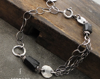 Oxidized Sterling Silver Bracelet: Black Tourmaline Delicate Chain