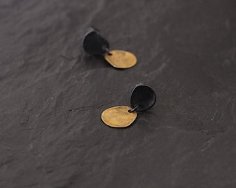 Oxidized Sterling Silver stud Earrings: 24k Gold Plated silver, Form017 Collection