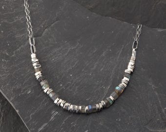 Labradorite and Oxidized Sterling Silver Necklace, gift for Her