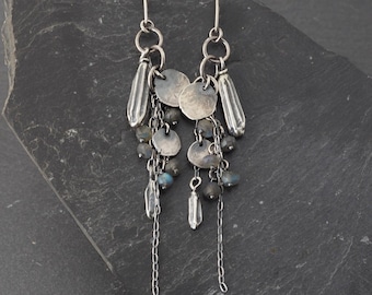 Earrings Labradorite  and oxidized sterling silver , artisan jewelry
