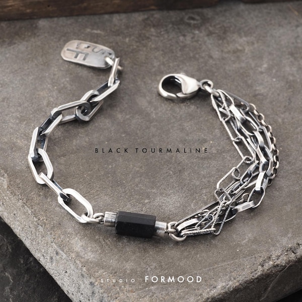 Oxidized Sterling Silver Gemstone Bracelet – Modern Chain Bracelet