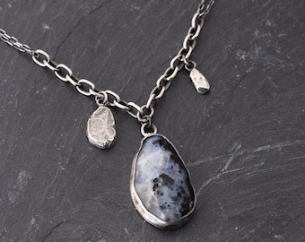 Oxidized Sterling Silver And Moonstone Necklace,  Handmade  Jewelry,