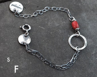 Delicate bracelet - oxidized sterling silver and coral - sterling silver bracelet, Everyday Bracelet