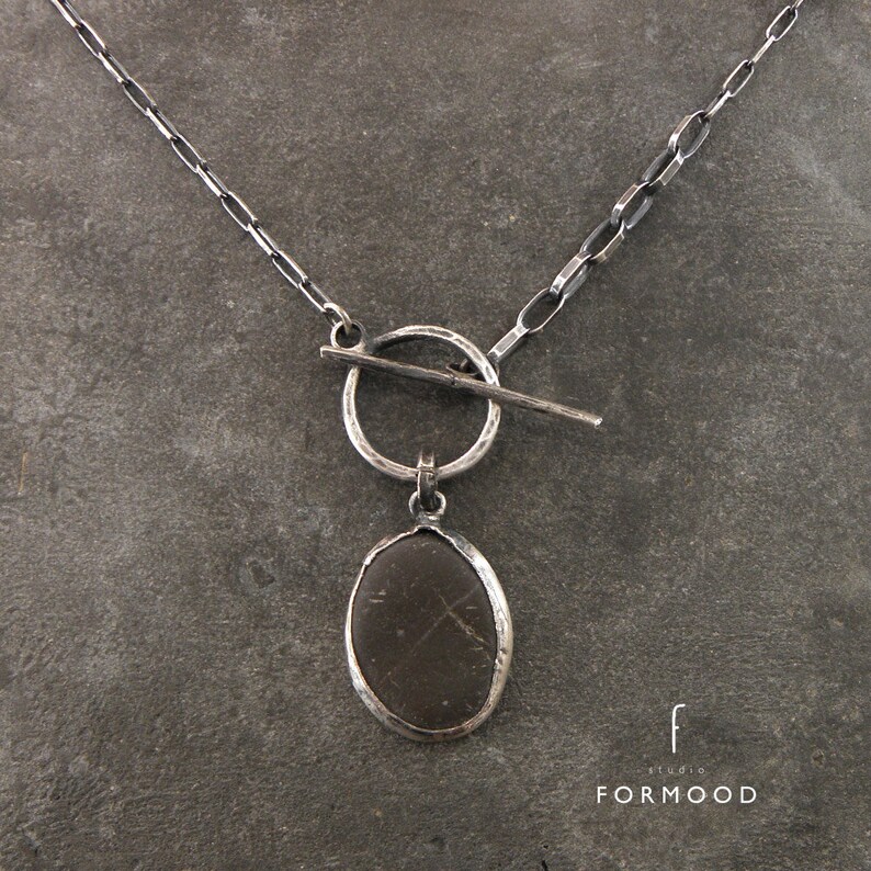 Beach Stone and oxidized sterling silver necklace