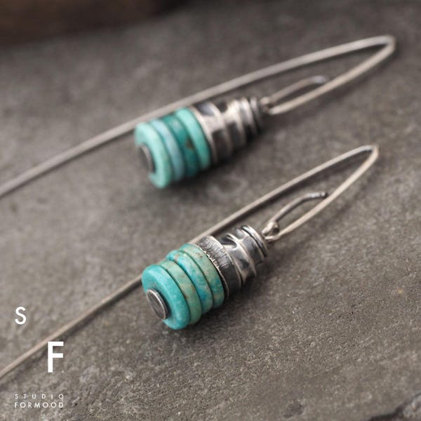 Boucles d'oreilles - argent sterling oxydé et turquoise - Boucles d'oreilles