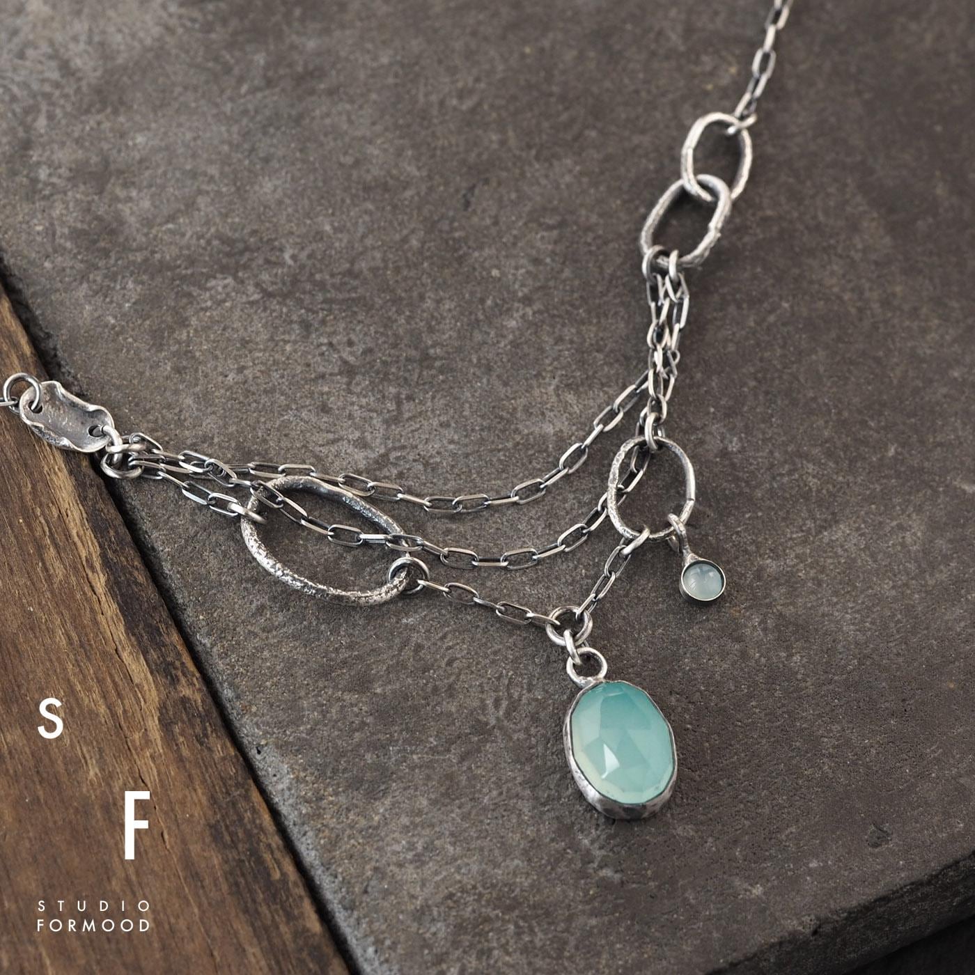 Sterling Silver and Chalcedony necklace - Chalcedony necklace - oxidized silver necklace