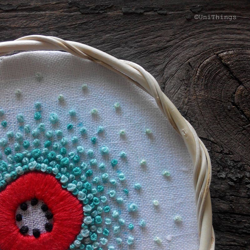 Red embroidery flower embroidery Dorm decor wall art Summer Etsy