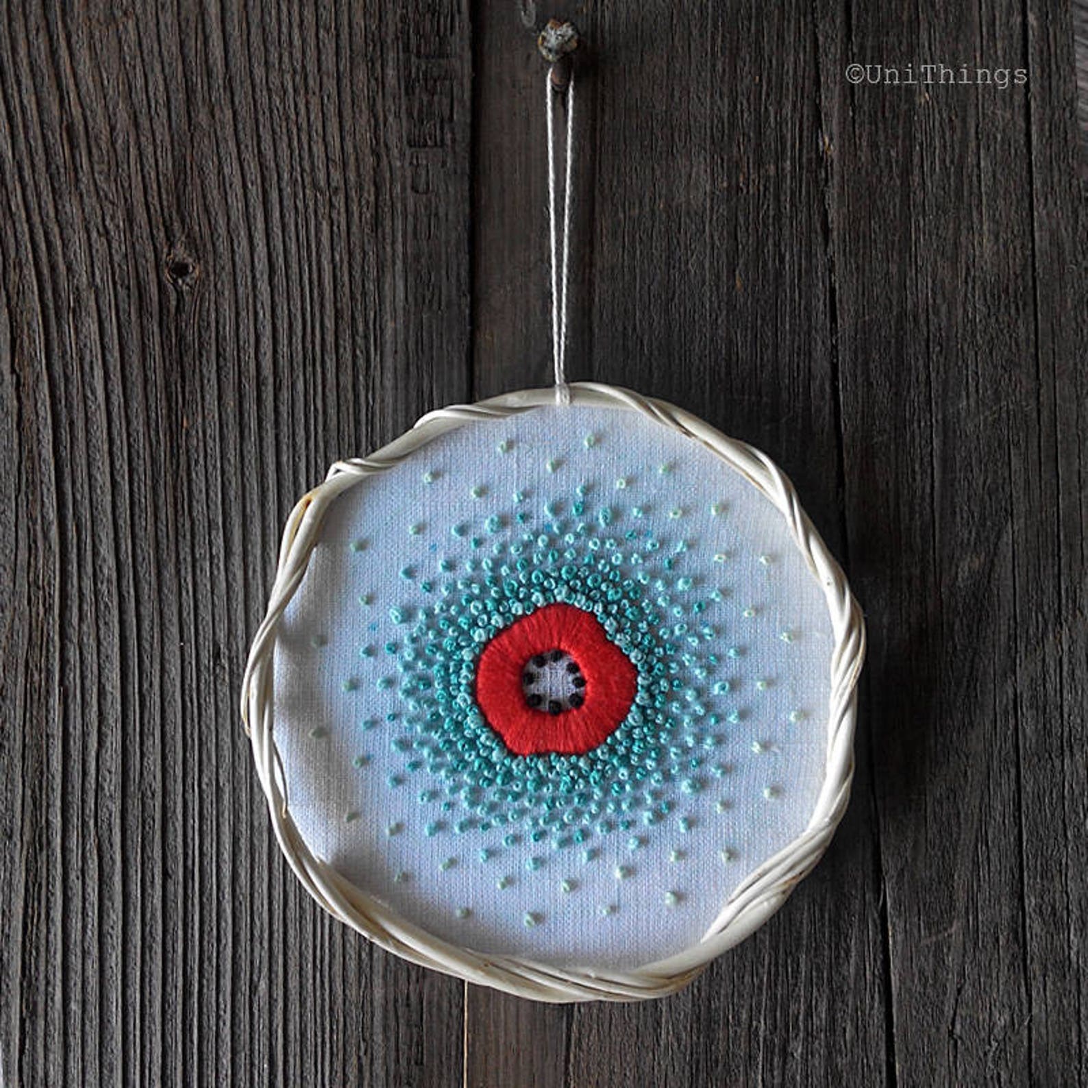 Red embroidery flower embroidery Dorm decor wall art Summer Etsy