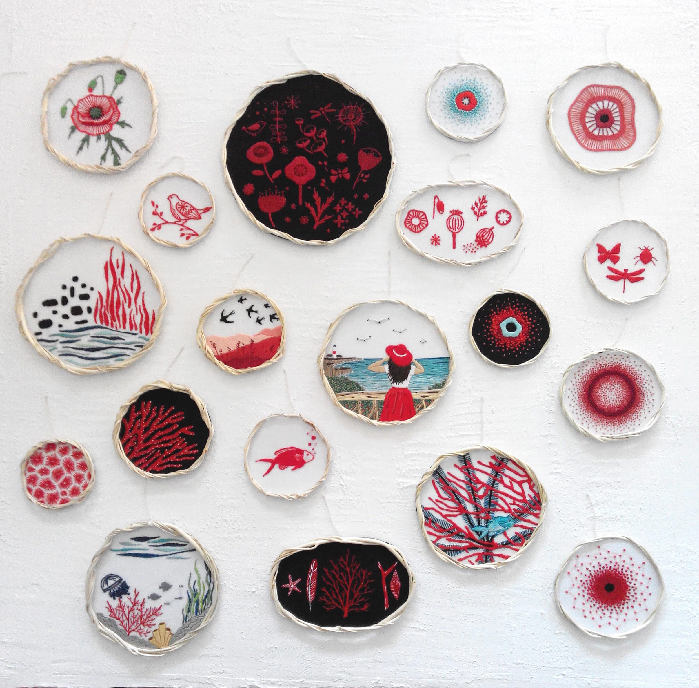 Red embroidery flower embroidery Dorm decor wall art Summer Etsy