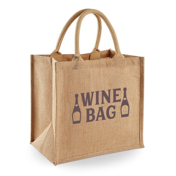 Jute Tote Shopping Bag Funny Reusable Shoulder Gift Bag for Ladies Women Grocery Bag for Life 30cm x 30cm x 19cm (Wine Bag)