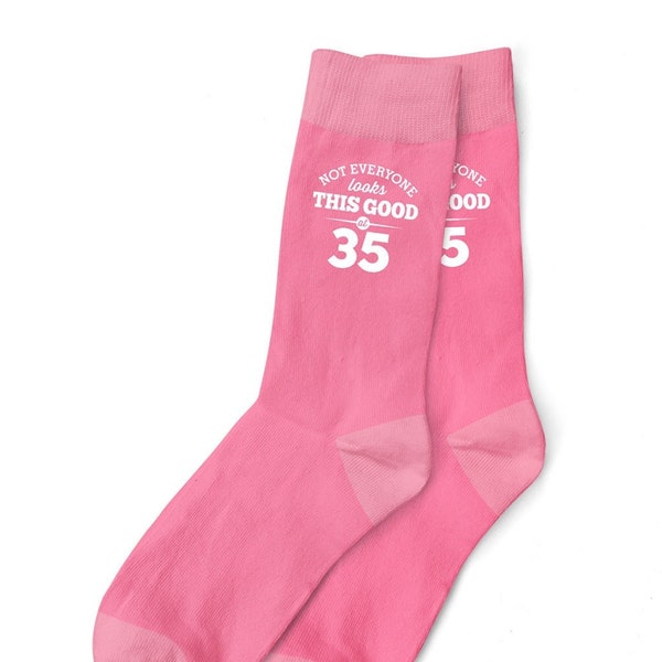 35th Birthday Pink Socks Gift for Women Ladies  Present Keepsake Idea for Her Wife Mum Friend 35 Years Old Party Prop Favor