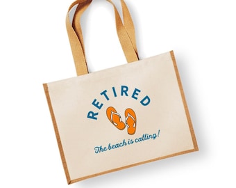 Retirement Gift Bag Idea Retired Retire Present for Women Happy Retirement Award Leaving Work Funny Tote Shopping Bag Keepsake Beach Calling