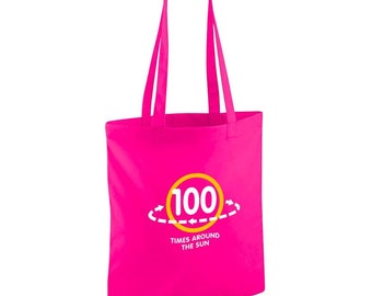 Bolsa de regalo de feliz cumpleaños número 100 Idea de regalo de cumpleaños de 100 años Bolsa ligera, plegable y reutilizable Compras 100 decoraciones de recuerdo -42 x 38 cm
