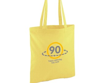 Sac cadeau joyeux anniversaire 90 ans Idée cadeau d'anniversaire Sac fourre-tout léger pliable réutilisable pour faire du shopping 90 décorations souvenirs - 42 x 38 cm